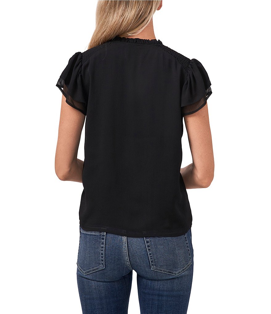 CeCe Flutter Sleeve Smocked Shoulder Short Sleeve Top