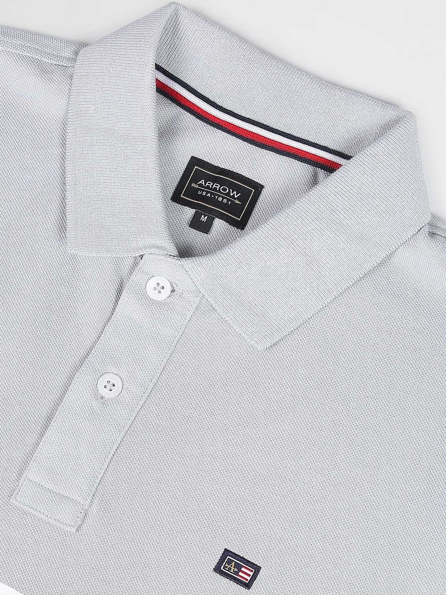 Arrow Sport Light Grey Cotton Regular Fit Striped Polo T-Shirt
