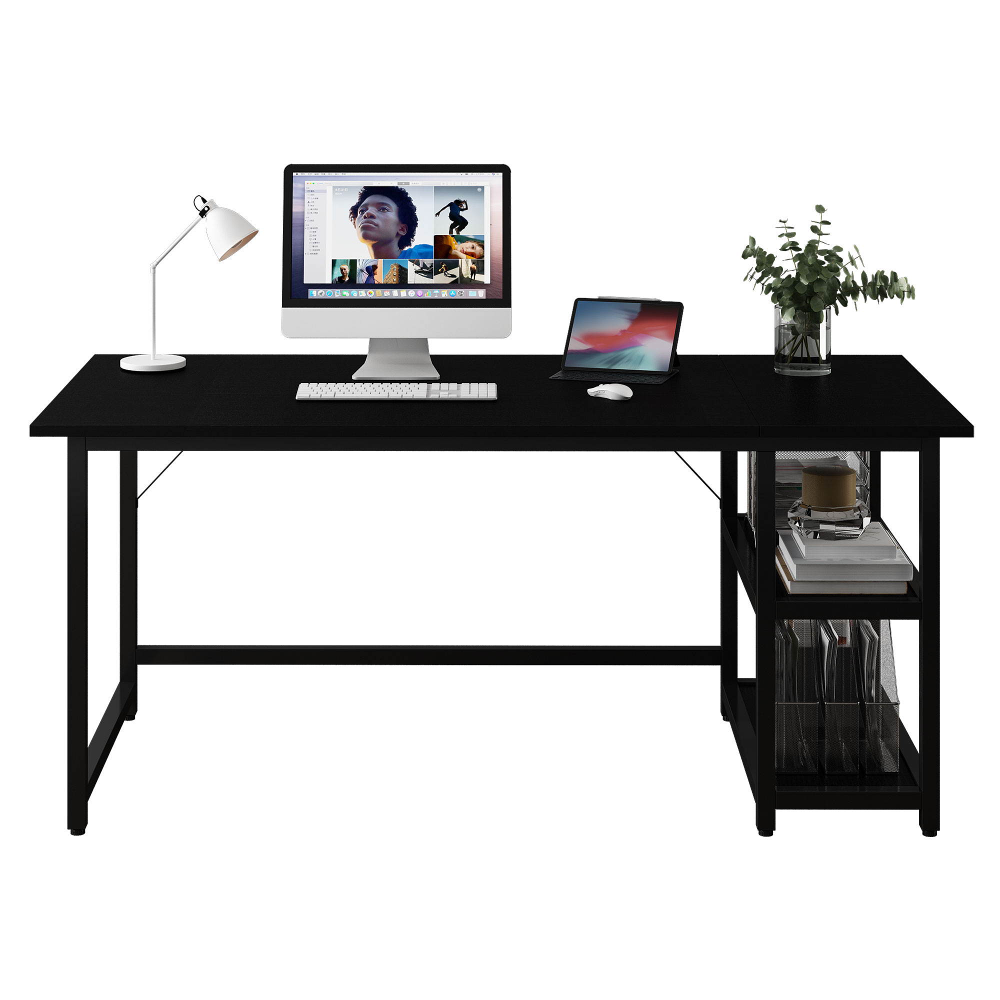 Shamdon Home Collection Home Office Computer Desk, Modern Minimalist Style Study Writing Desk with Wooden Storage Shelf,2-Tier Industrial Laptop Table with Splice Board