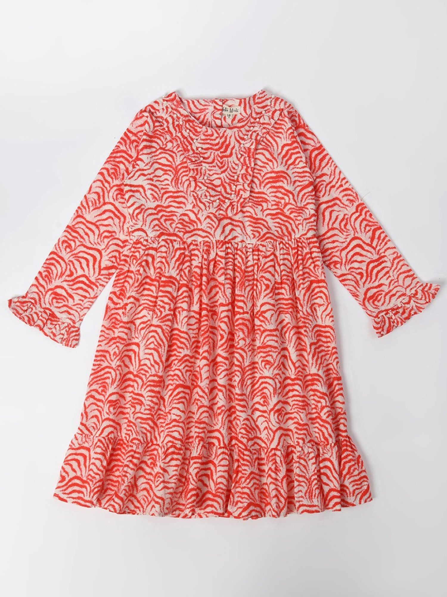 Bella Moda Kids Red Printed Full Sleeves Fit & Flare Dress