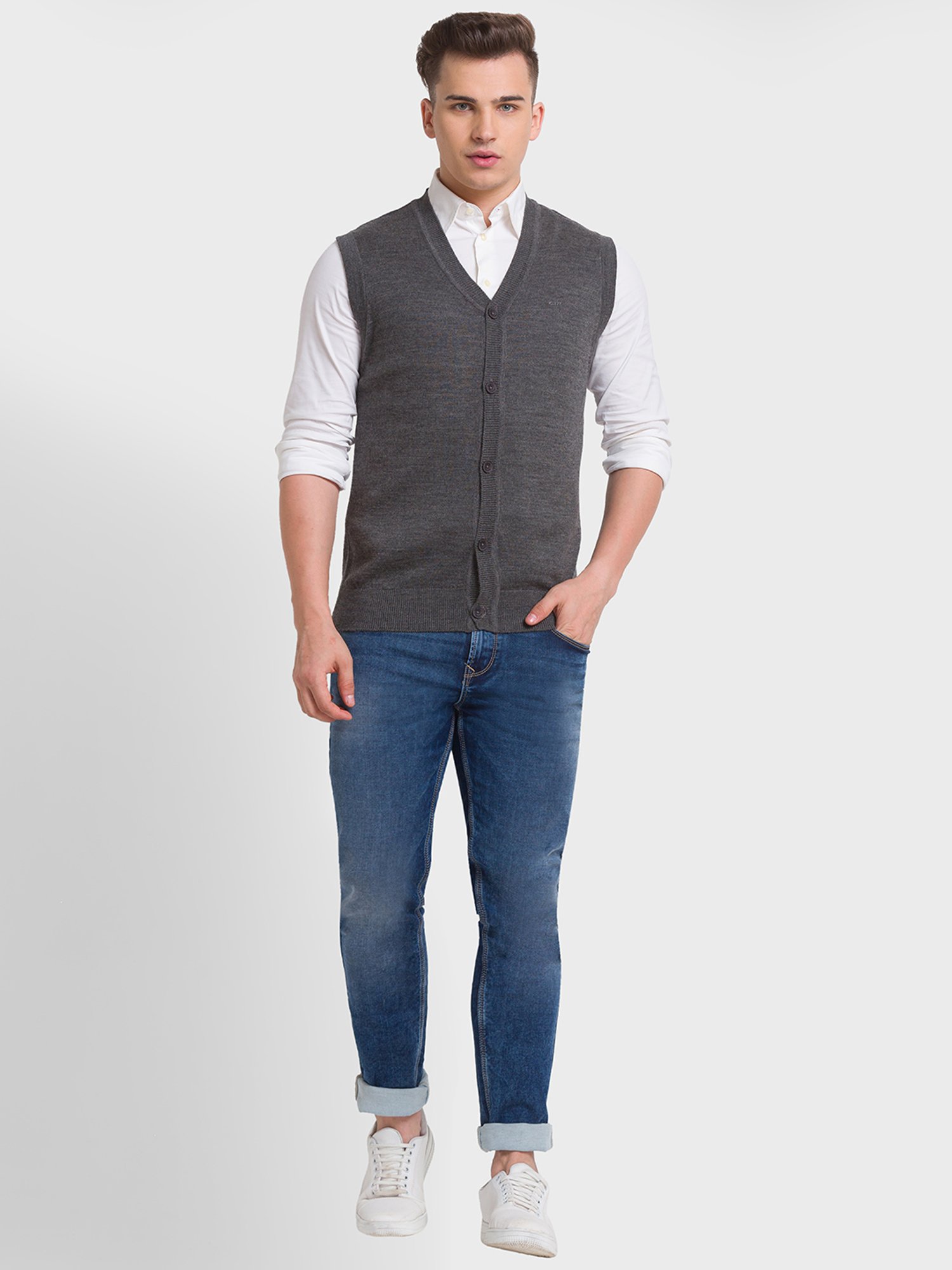 ColorPlus Grey Regular Fit Cardigan