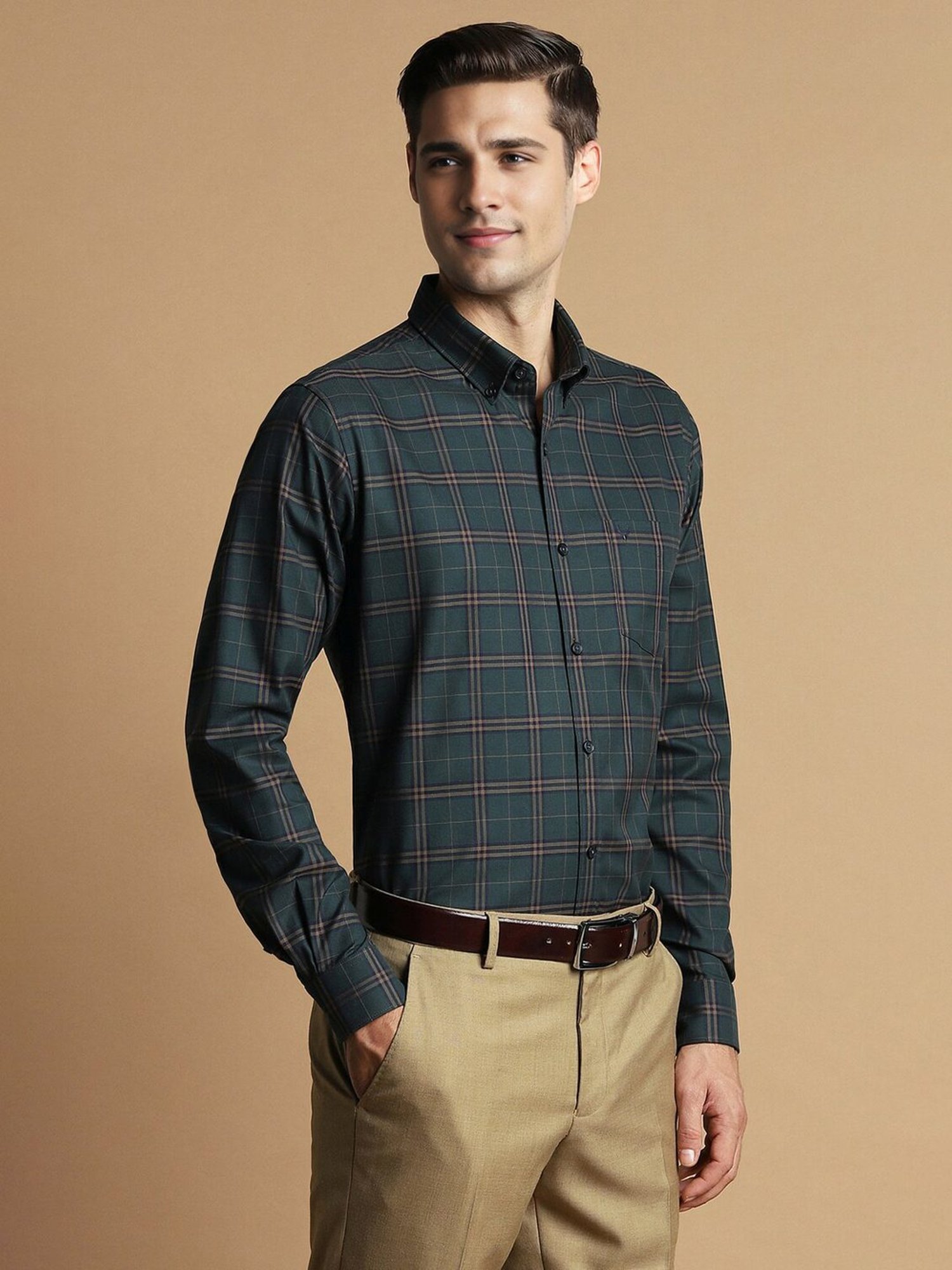 Arrow Sport Dark Green Cotton Slim Fit Shirt