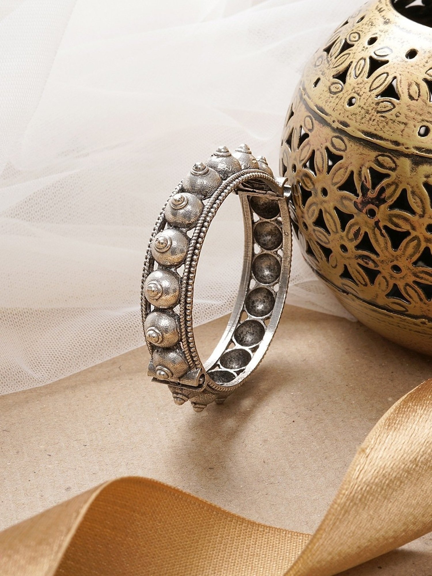 Teejh Ethnic  Sharmila Silver Oxidized Bangle for Women