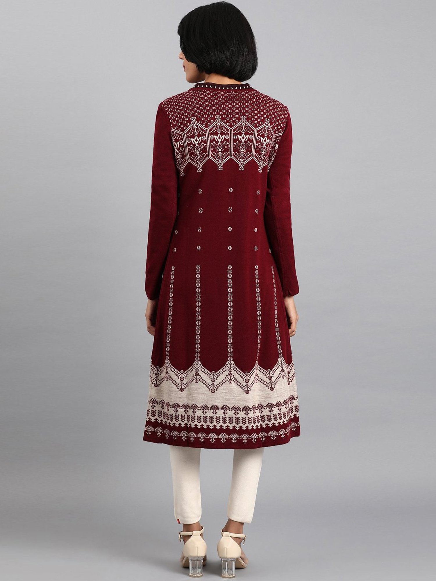 W Maroon Self Pattern Shrug