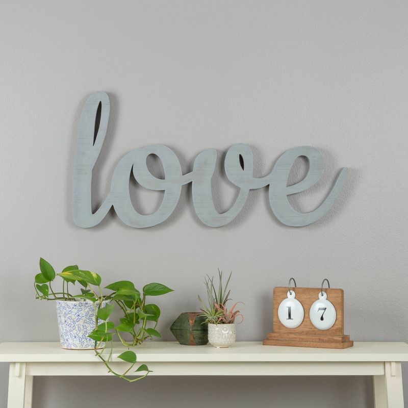 Large Script 'Love' Wood Cute Out Word Wall Decor Gray - Patton Wall Decor