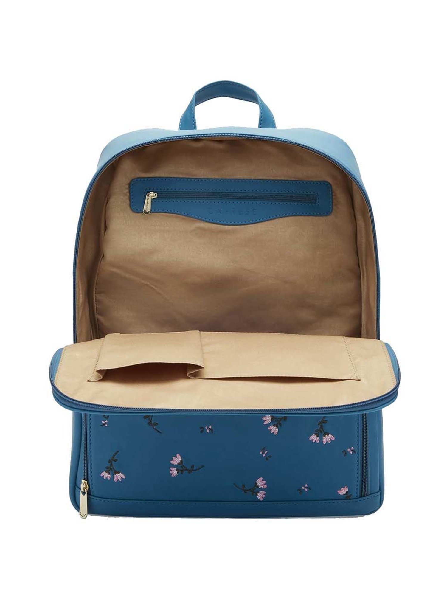 Caprese Adah Blue Embroidered Large Backpack