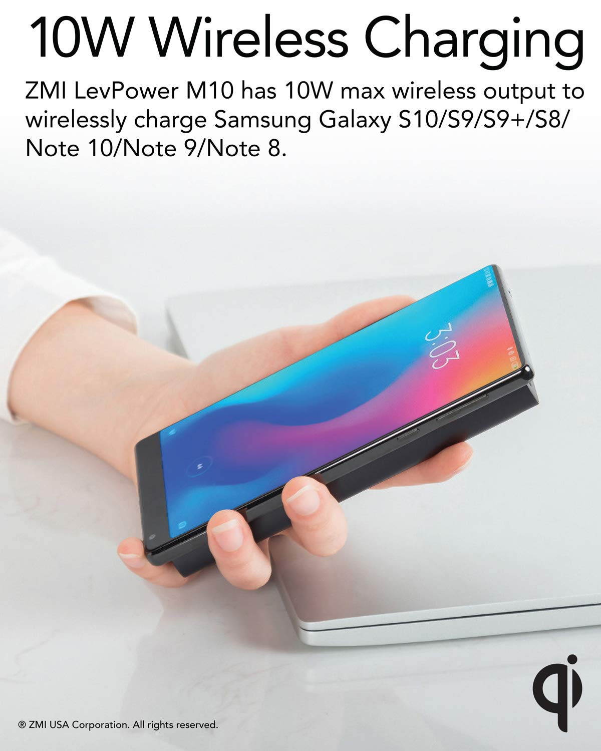 ZMI Power Bank LevPower M10 MFi and Qi Certified USB PD Power Bank Compatible for iPhone 11/Pro/Max/X/XS/XS Max/8/8 Plus and iPad for Wireless and Wired Charging via USB-C or Lightning Port
