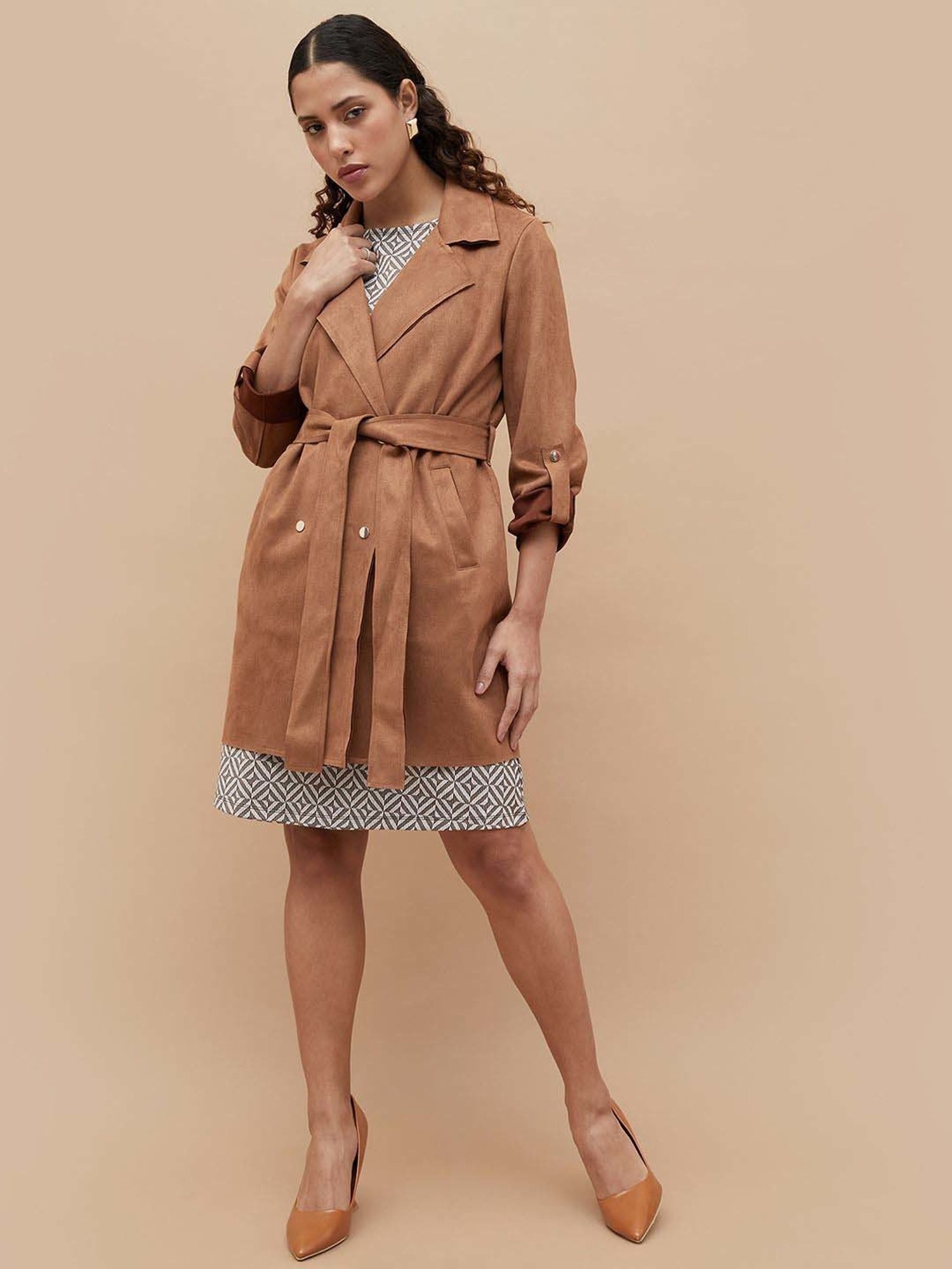 Code by Lifestyle Tan Regular Fit Long Jacket