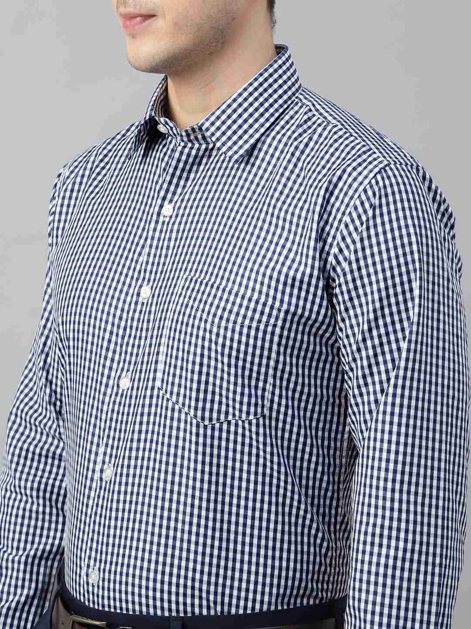 English Navy Navy Slim Fit Checks Shirt