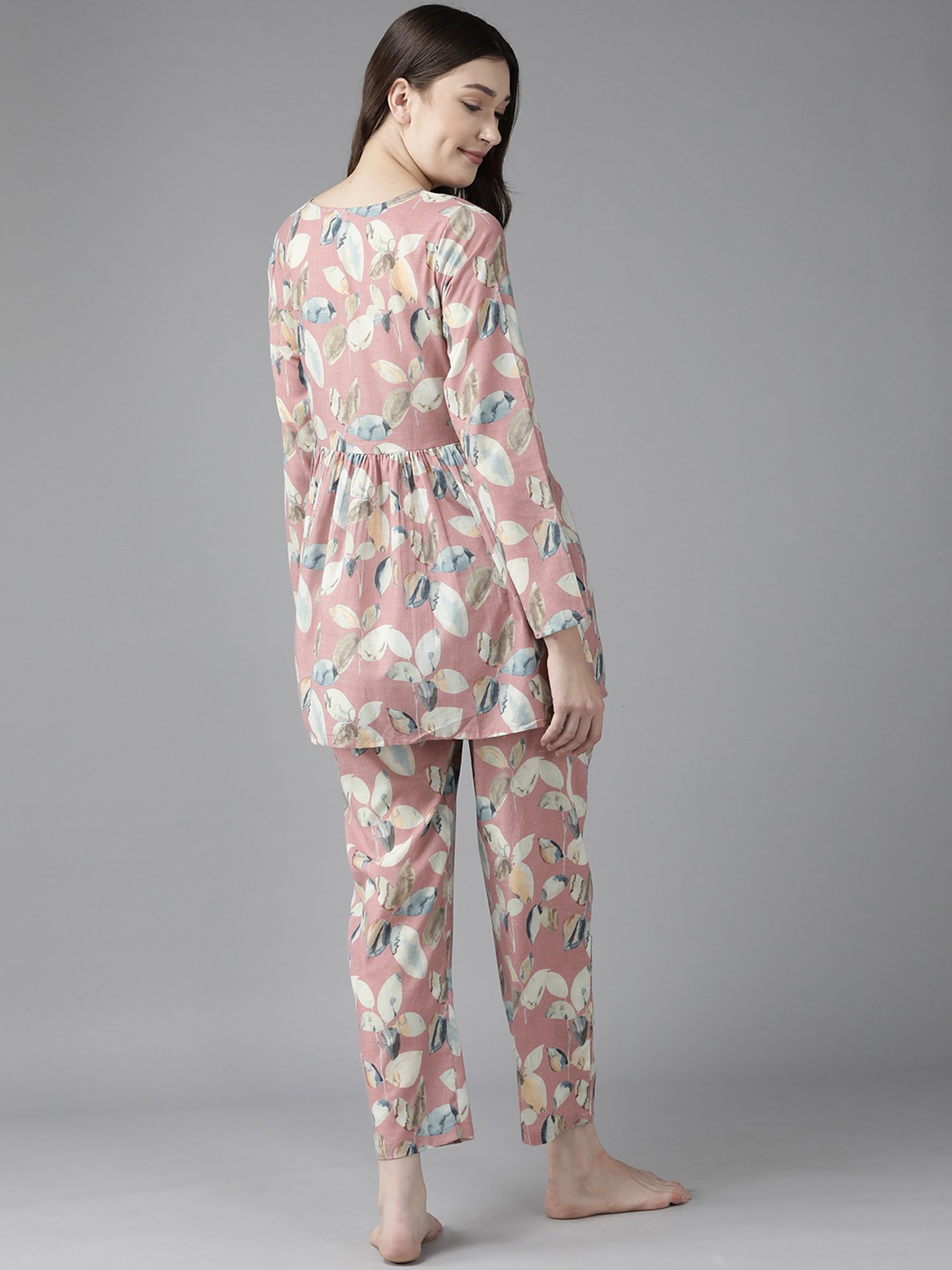 Prakrti Pink Cotton Printed Top Pant Set