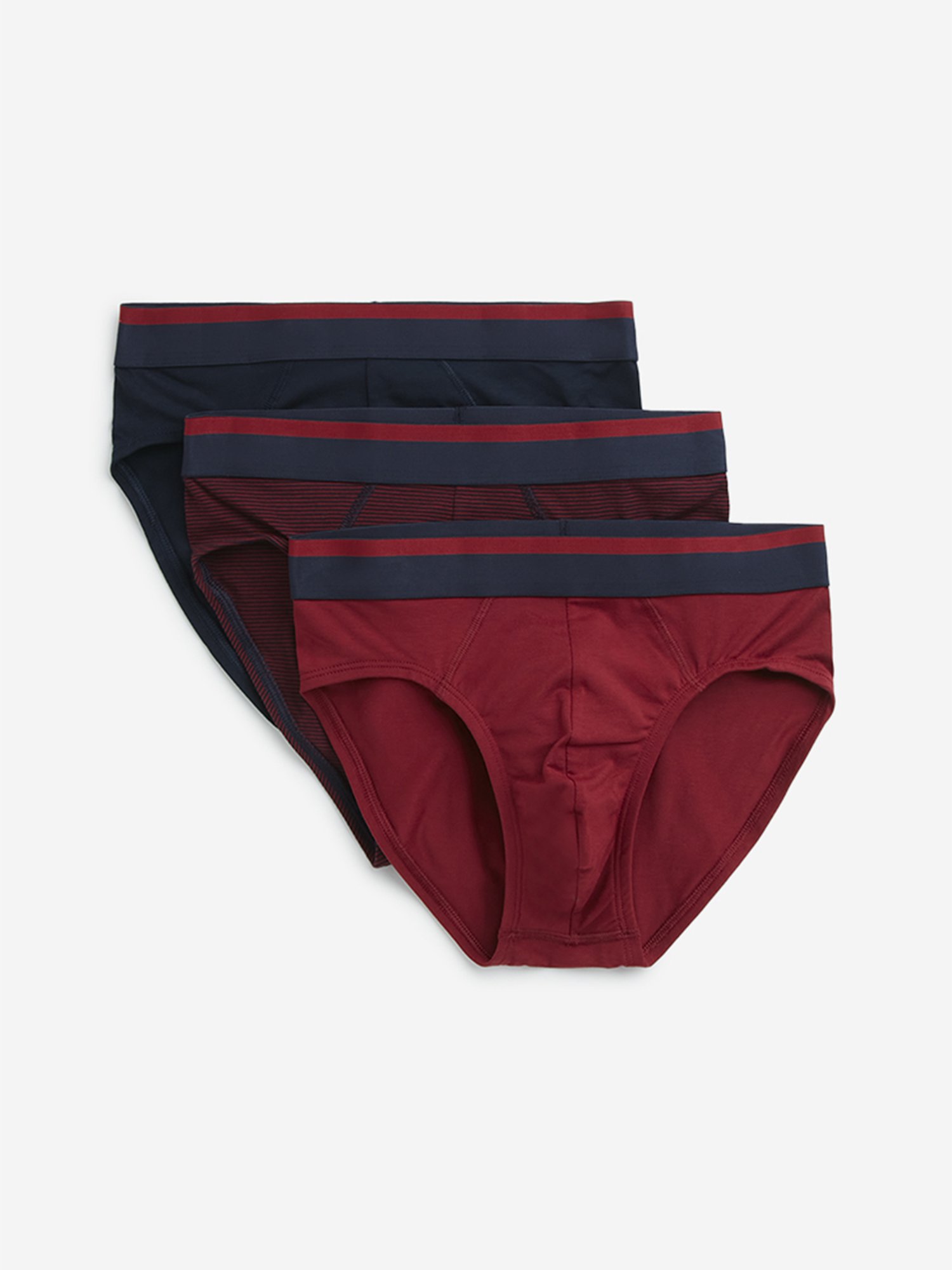 WES Lounge by Westside Red Solid Cotton Blend Briefs - Pack of 3