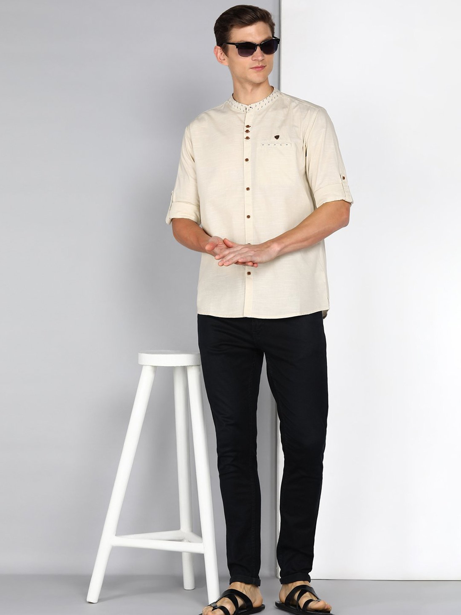 Kuons Avenue Beige Slim Fit Shirt