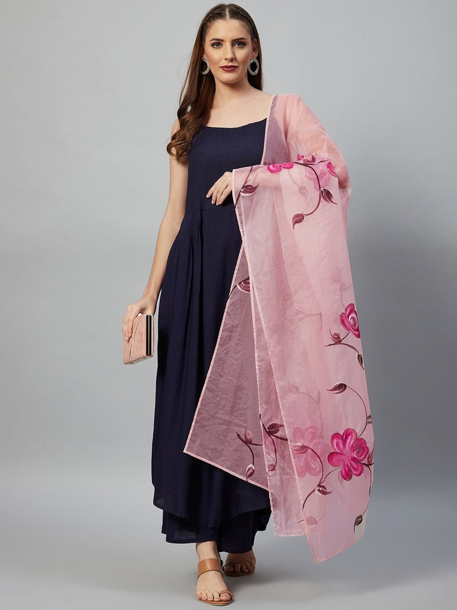 Inweave Pink Floral Print Dupatta