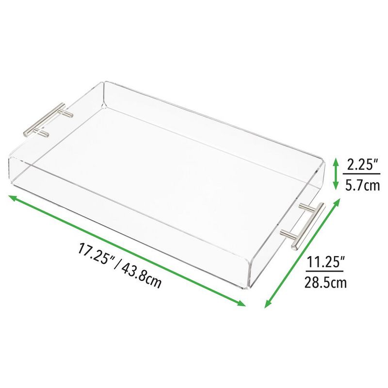 mDesign Acrylic Rectangular Serving Tray with Handles, Large, 2 Pack - Clear