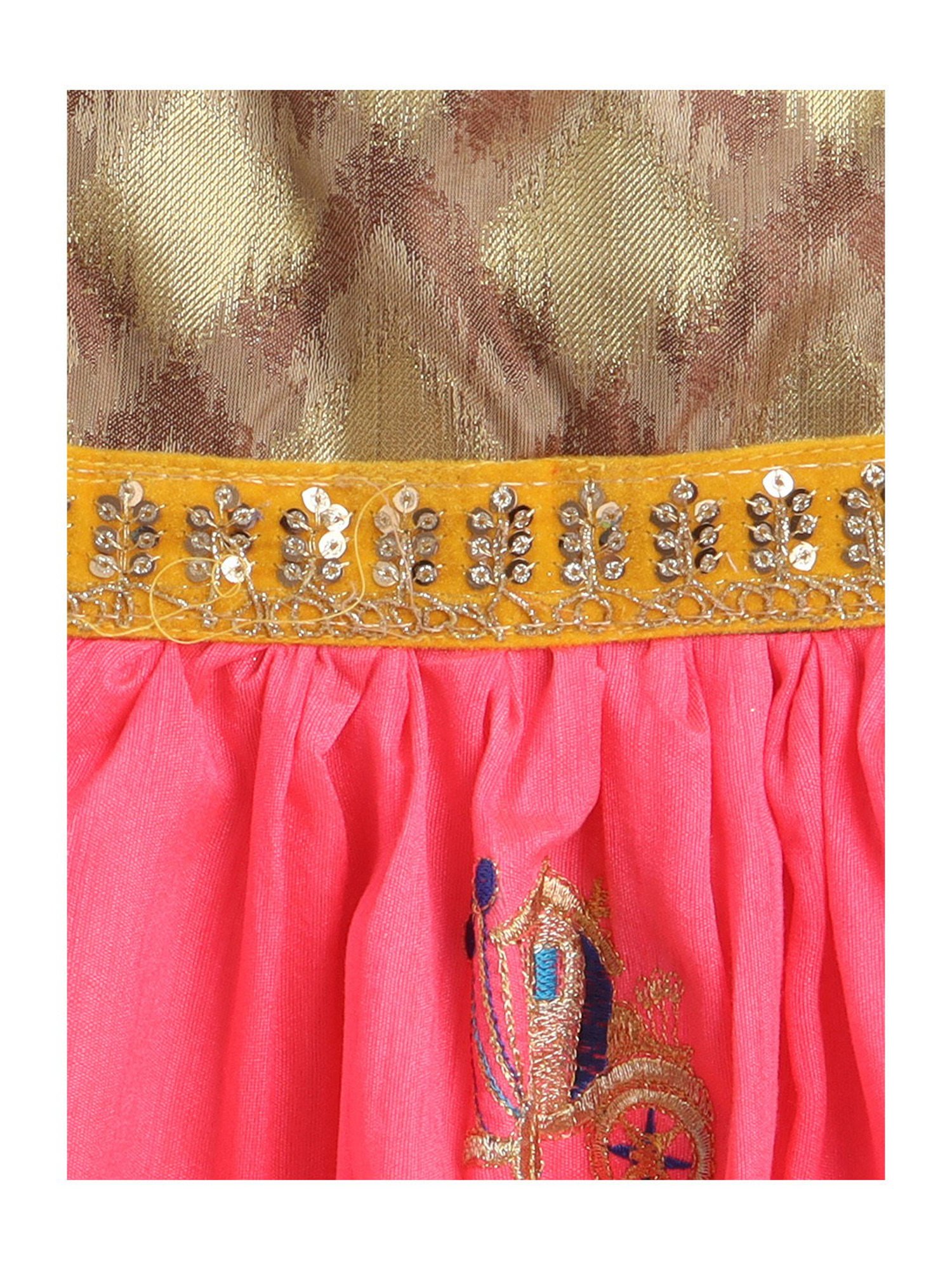 Many Frocks Kids Gold & Pink Embroidered Dress