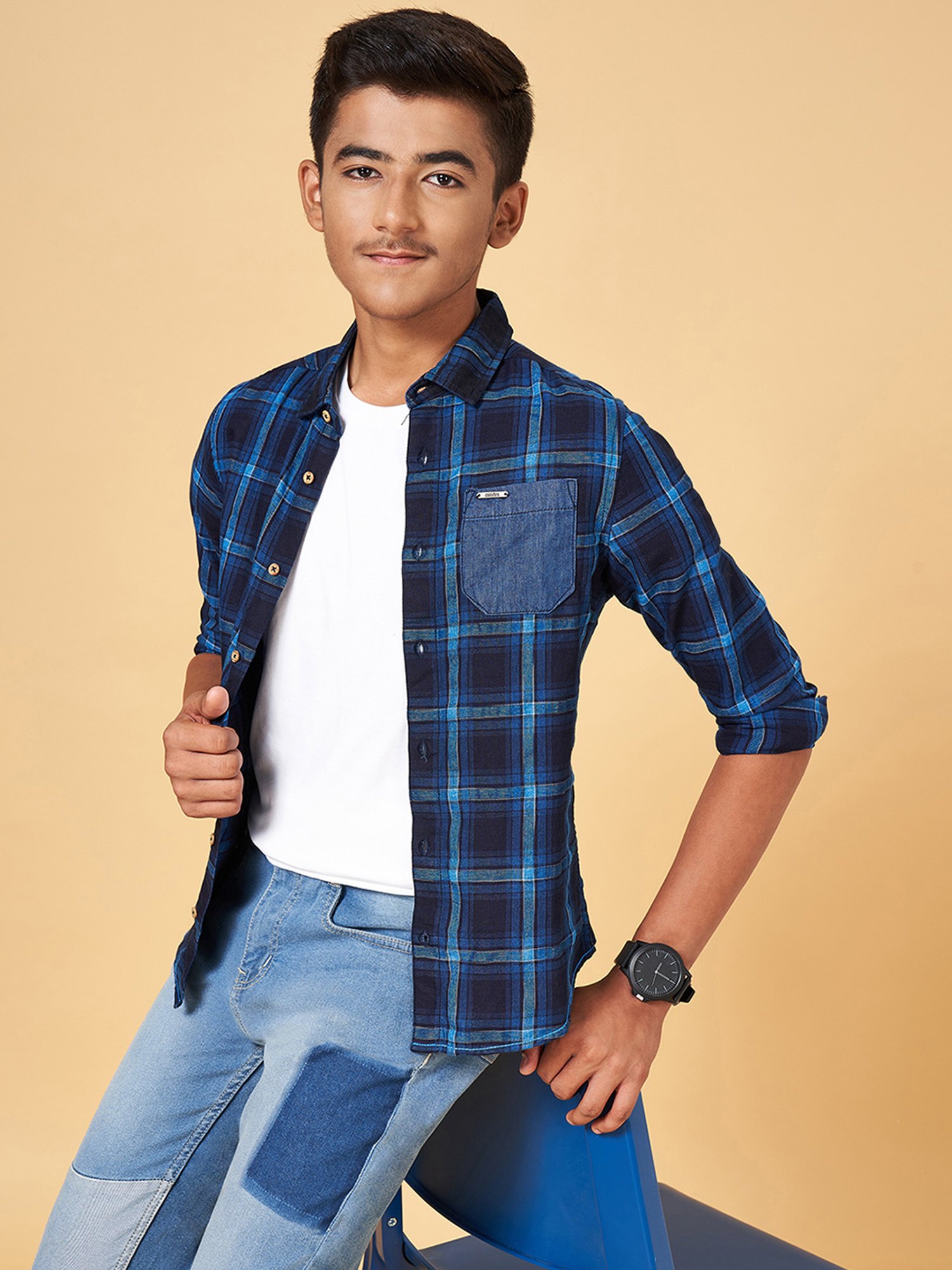 Coolsters by Pantaloons Kids Indigo Checks Full Sleeves Shirt