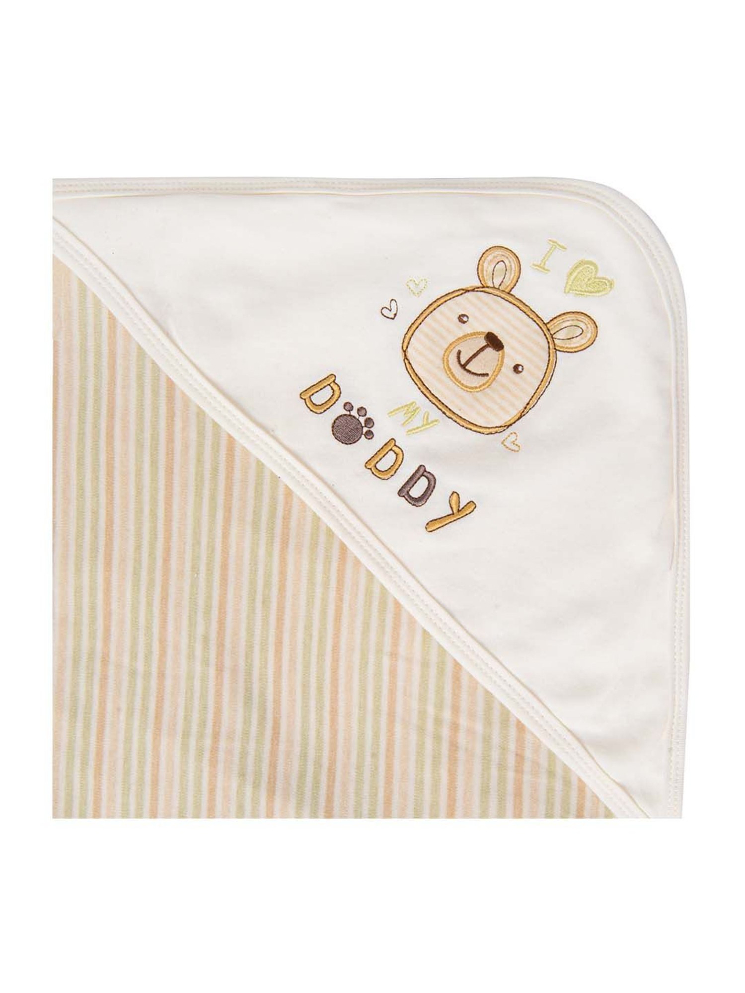 Baby Moo Kids Beige Cotton Striped Hooded Wrapper
