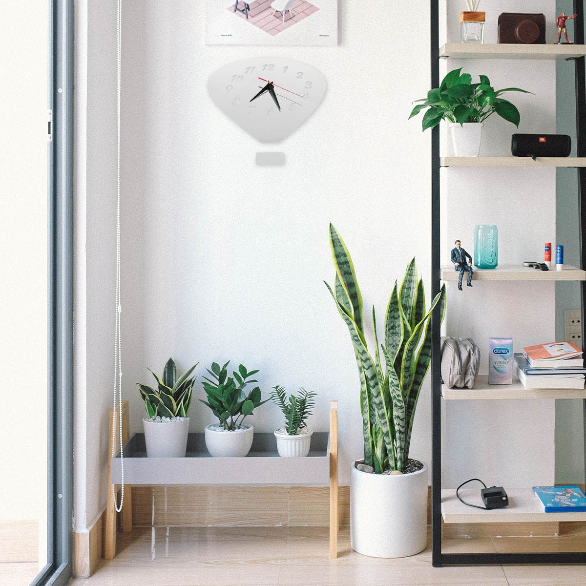 Hot Air Balloon Shaped Wall Clock Mute Wall Decorative Clock Sticky Wall Clock for Home Office Living Room (Black)