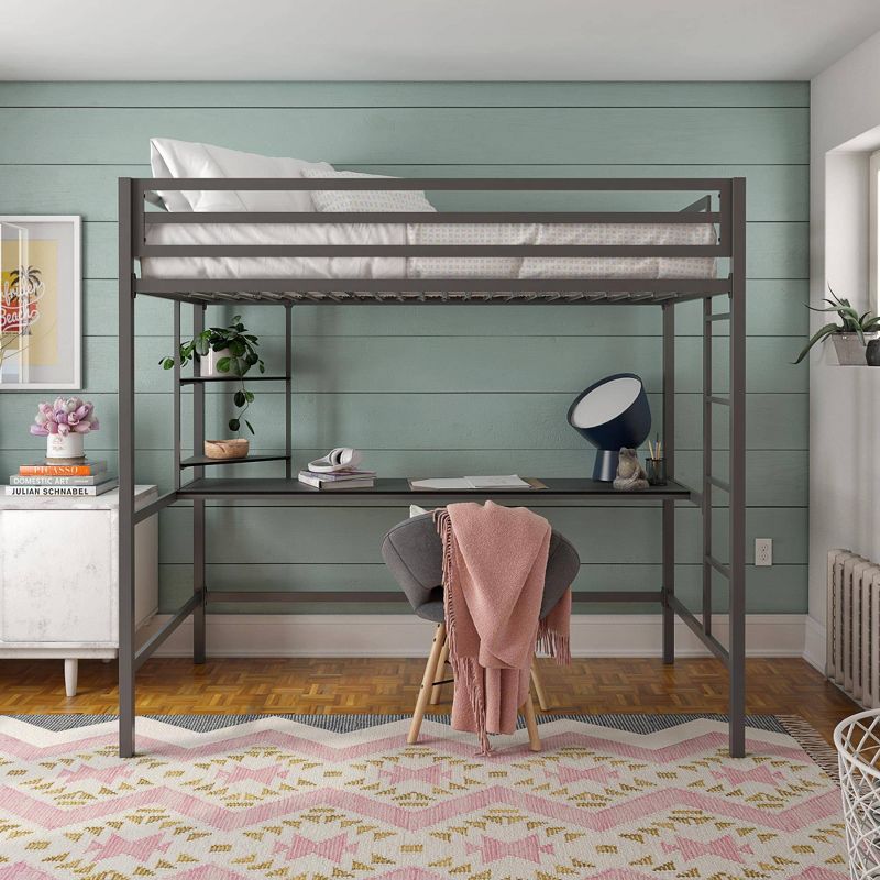 Twin Maxwell Metal Loft Bed with Desk & Shelves Gray/Black - Novogratz
