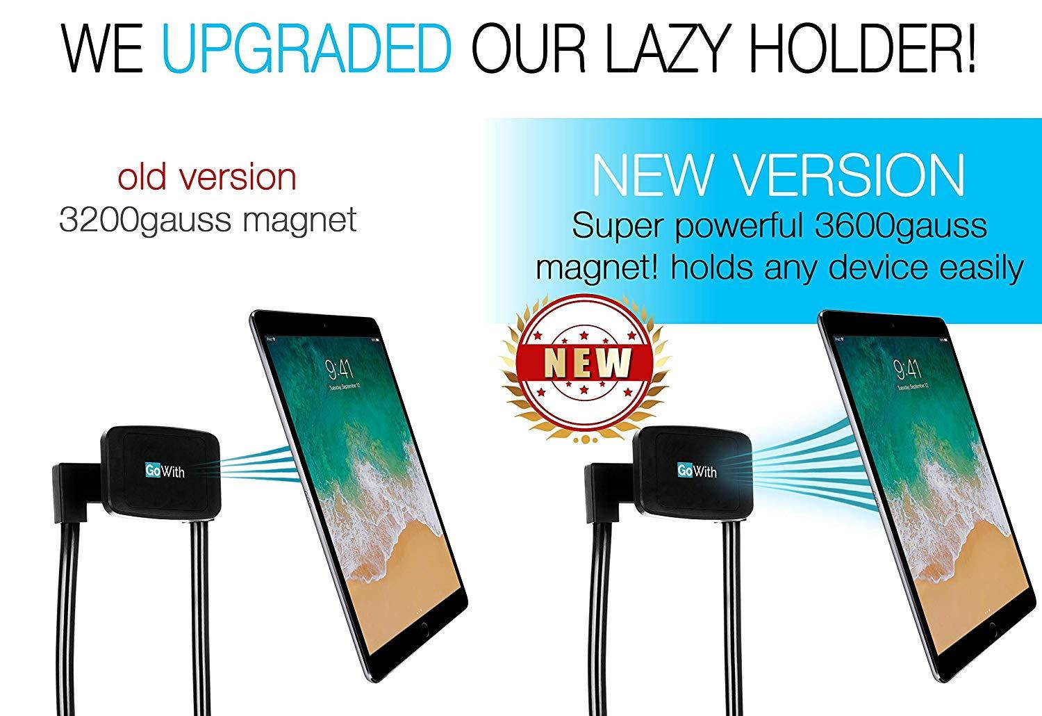 GoWith Magnetic Tablet & Cell Phone Holder, Universal Mobile Phone Stand, Lazy Bracket for Table, Bed, Car & Bike, Adjustable Rotating Gooseneck Mount with Flexible, Collapsible and Portable Design