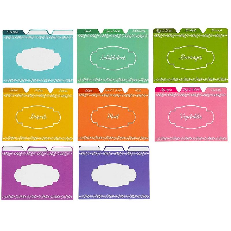 Sustainable Greetings 24-Pack Kitchen Recipe Card Dividers, Modern Colorful Style, Top Index Tabs Organizer Your Recipe Box, 4x6 inch