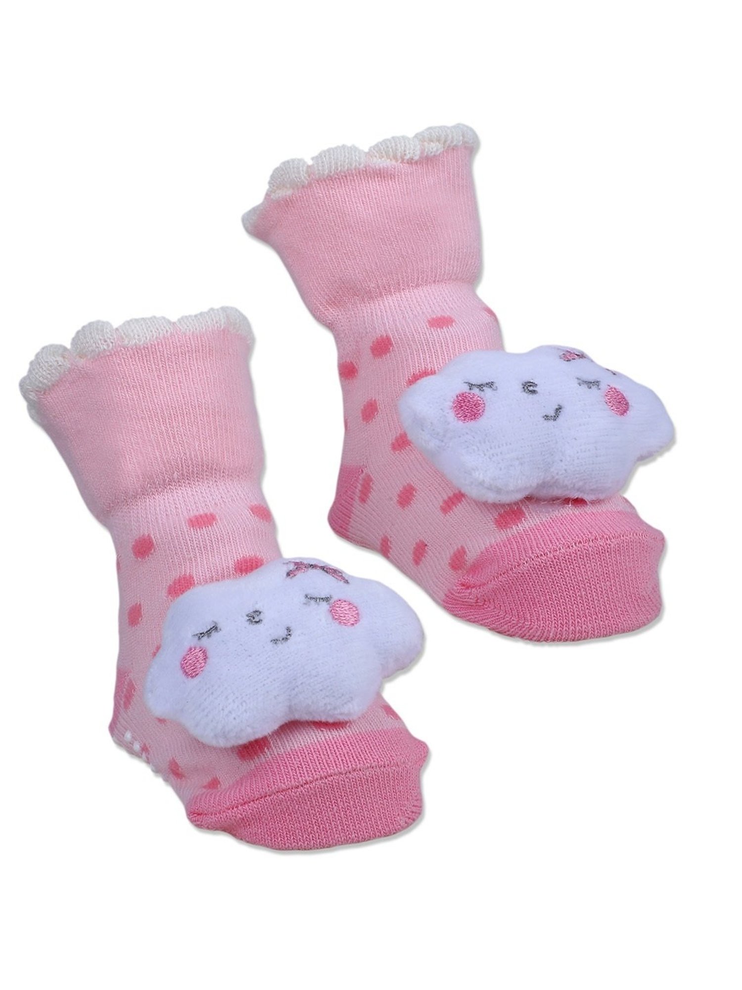 Baby Moo Kids Pink & Snow White Cotton Applique Socks