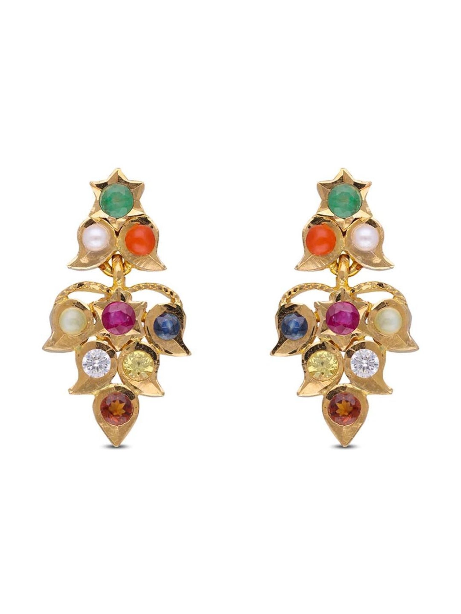 CKC Navaratna Gems Gold Eardrops: Regal Splendor