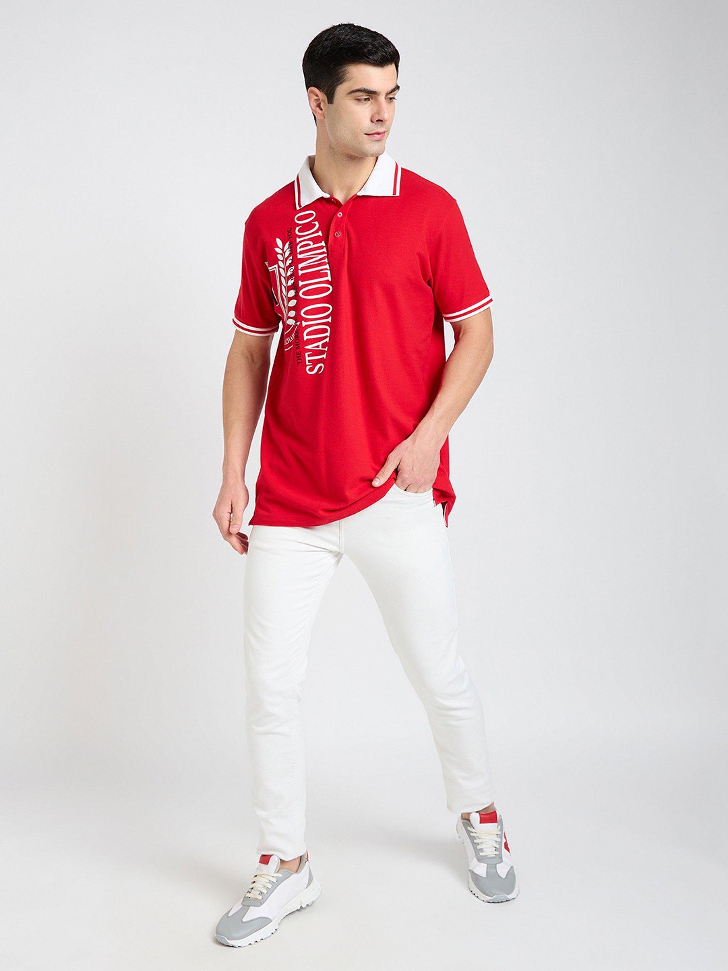 EDRIO Red Regular Fit Printed Polo T-Shirt