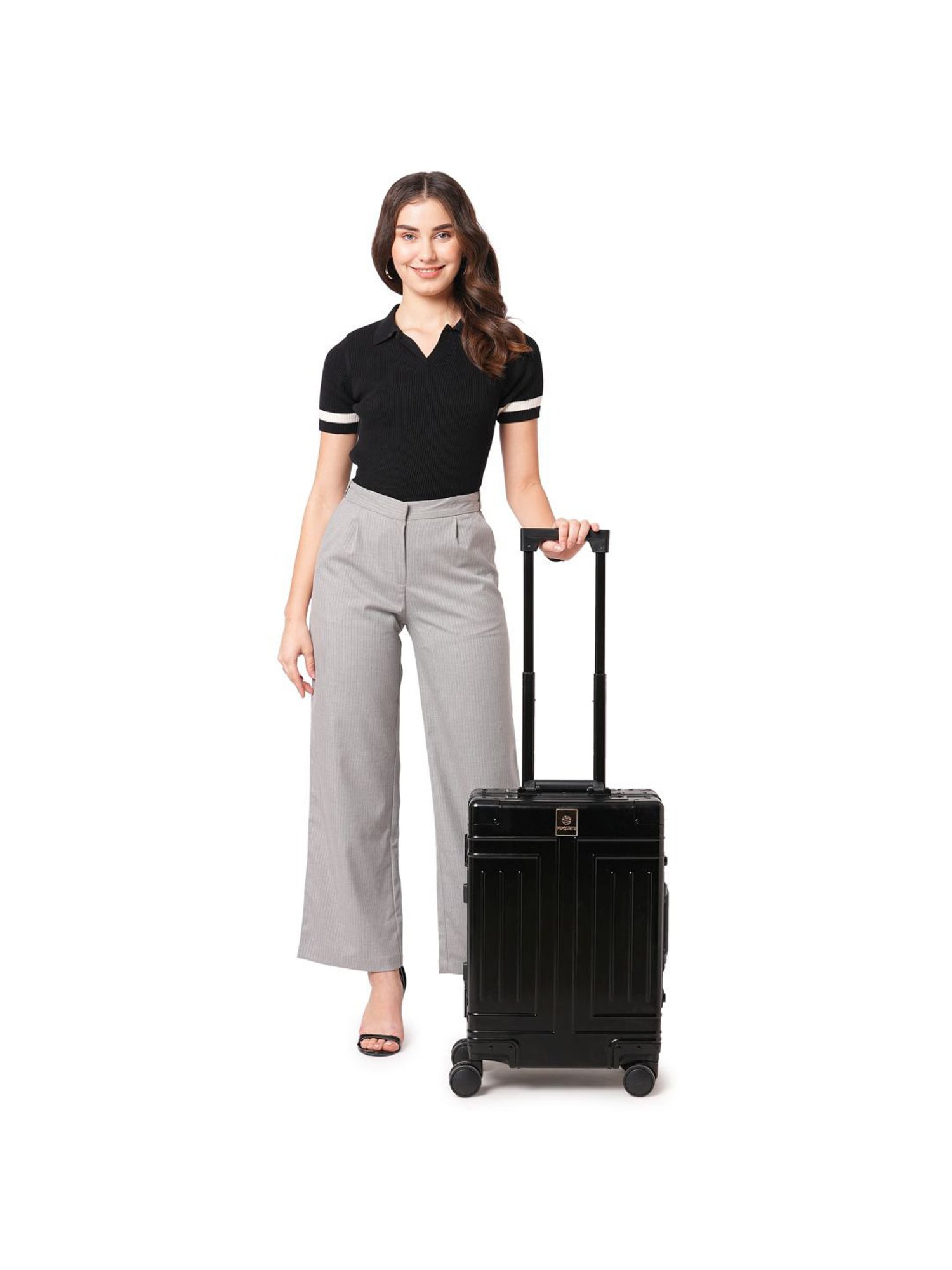 Perquisite Aluminium Trolly Black Textured Hard Cabin Bag - 56 cm