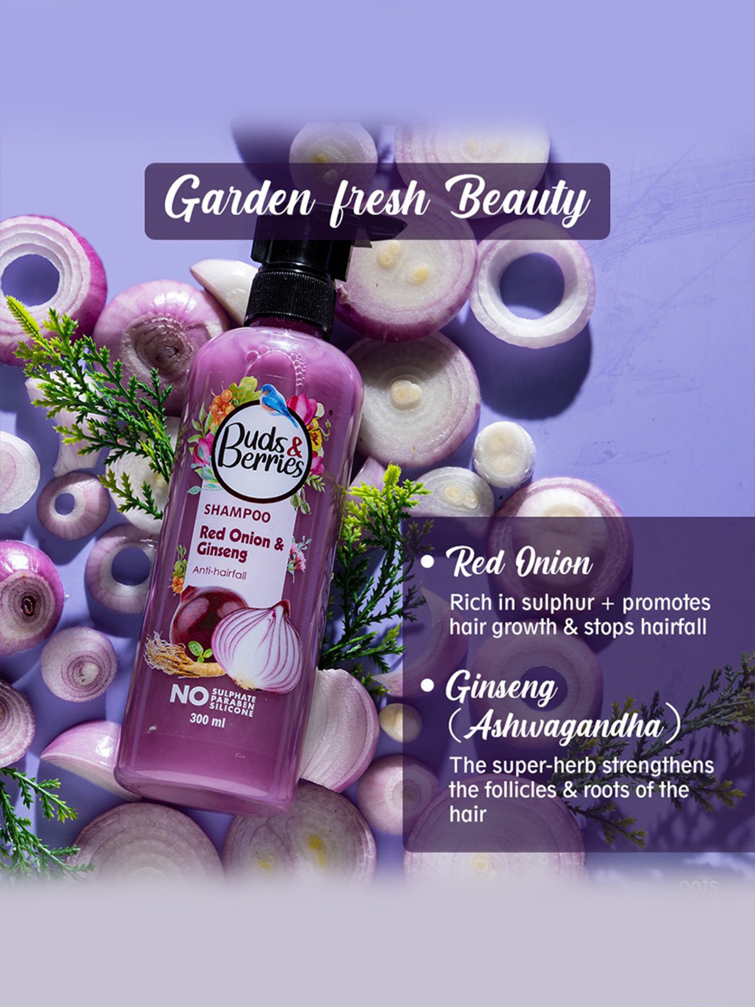Buds & Berries Red Onion & Ginseng Anti-Hairfall Shampoo - 300 ml