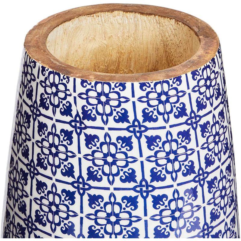 Juvale Mango Wood Cooking Utensil Holder for Kitchen Countertop (Blue, White, 5 x 7 In)