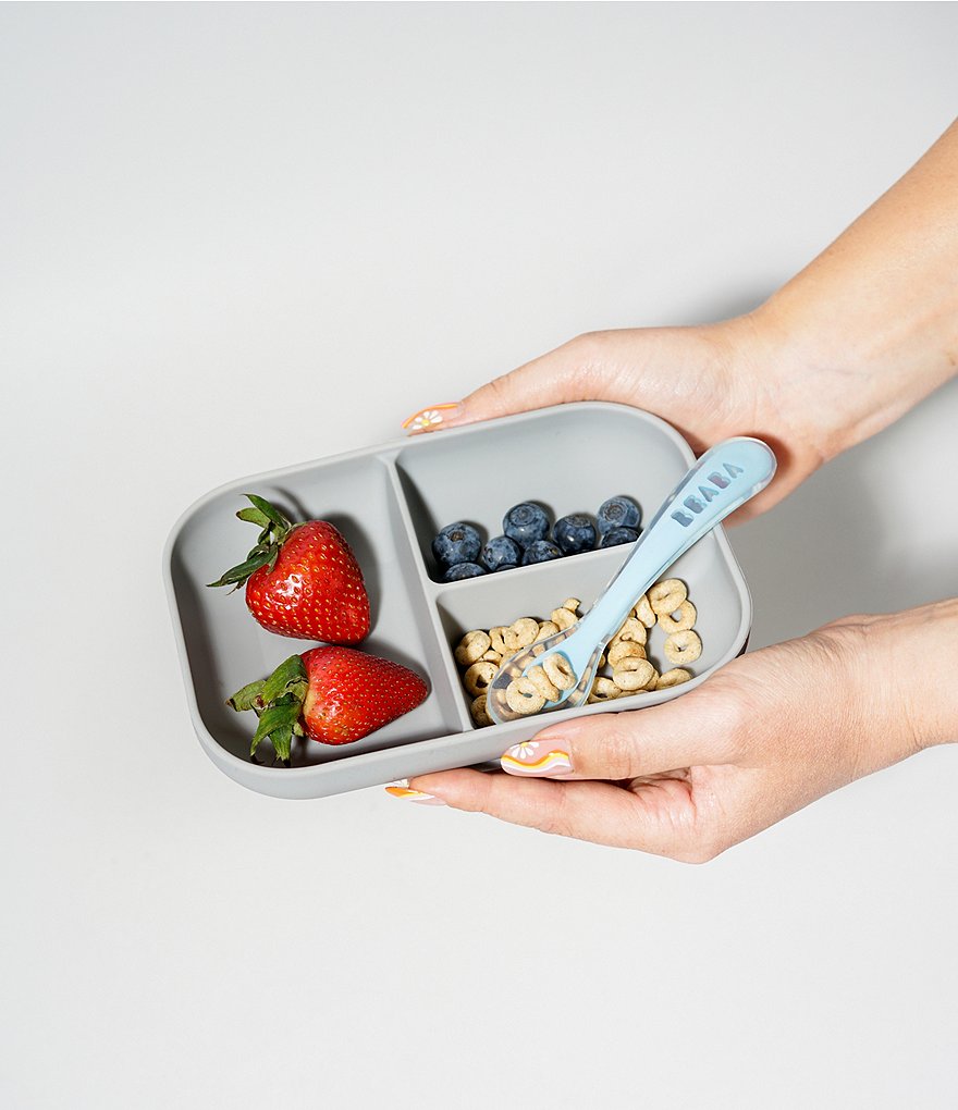 BEABA Divided Silicone Plate and Spoon Feeding Set