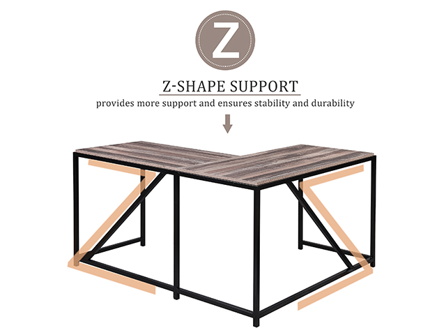 L-Shaped Corner Desk Computer Office Desk Gaming Desk PC Laptop Gaming Table Workstation Modern Style For Home Office Solid Metal Frame With Foot Rest,Walnut,GT51