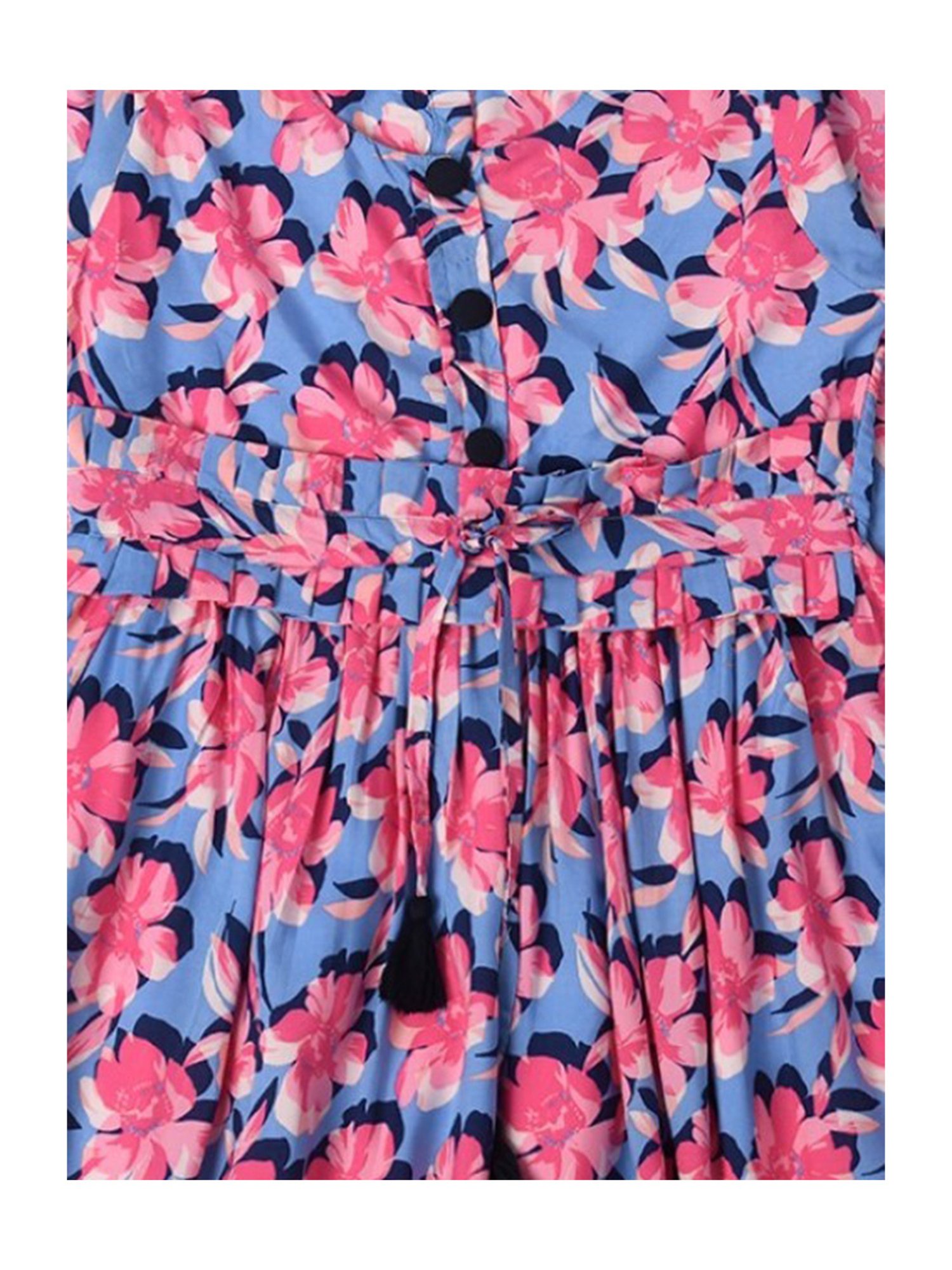 Bella Moda Kids Blue & Pink Floral Print Full Sleeves Fit & Flare Dress