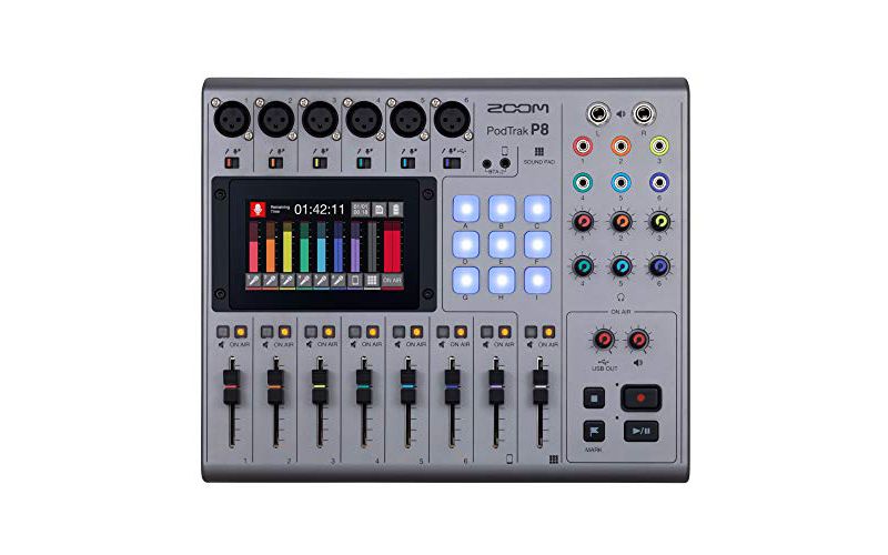 Zoom Pod Trak P8 Podcast Recorder, 6 Microphone Inputs, 6 Headphone Outputs, Phone Input Sound Pads, Onboard Editing USB Audio Interface, Battery Powered