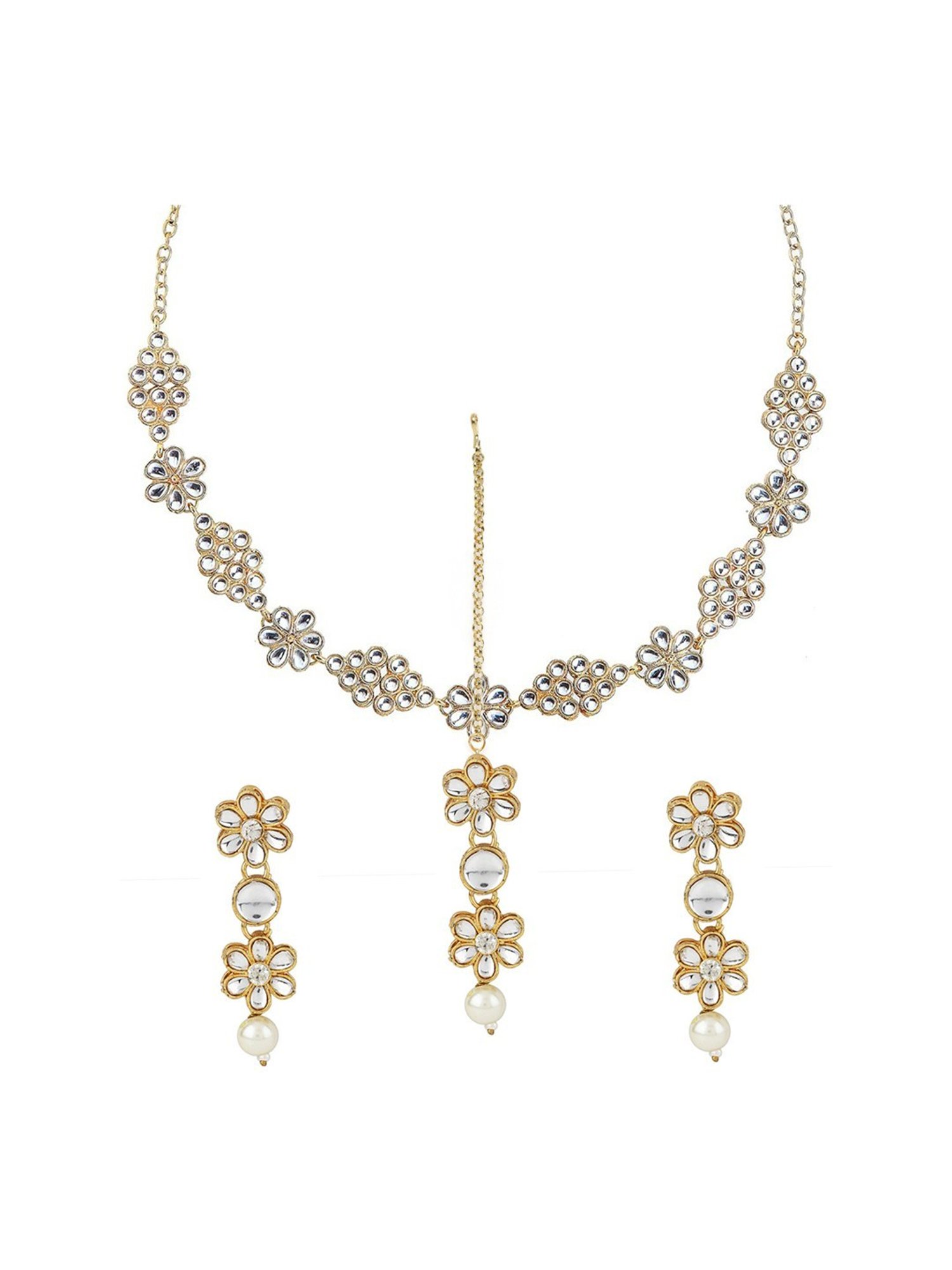 Oomph Gold Tone Kundan Earring & Matha Patti Set