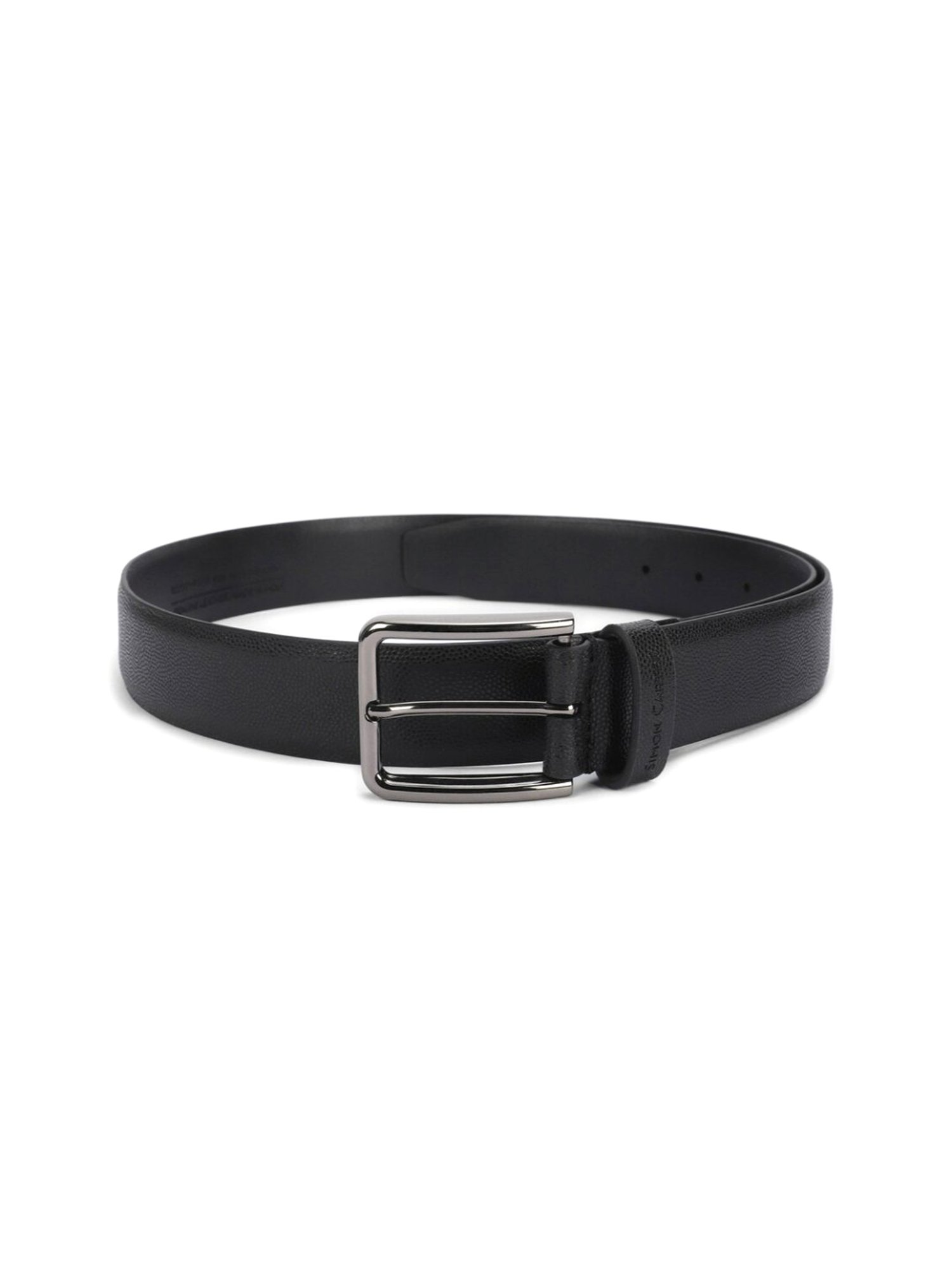 Simon Carter Black Leather Textured Formal Belt for Men