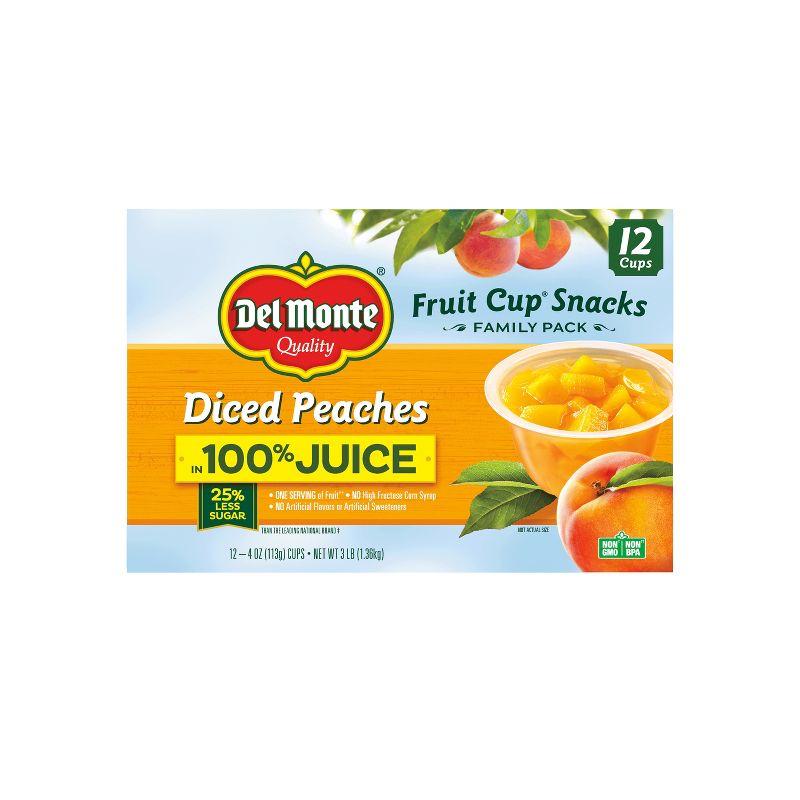 Del Monte Diced Peaches Fruit Cups  in 100% Juice - 12ct/4oz