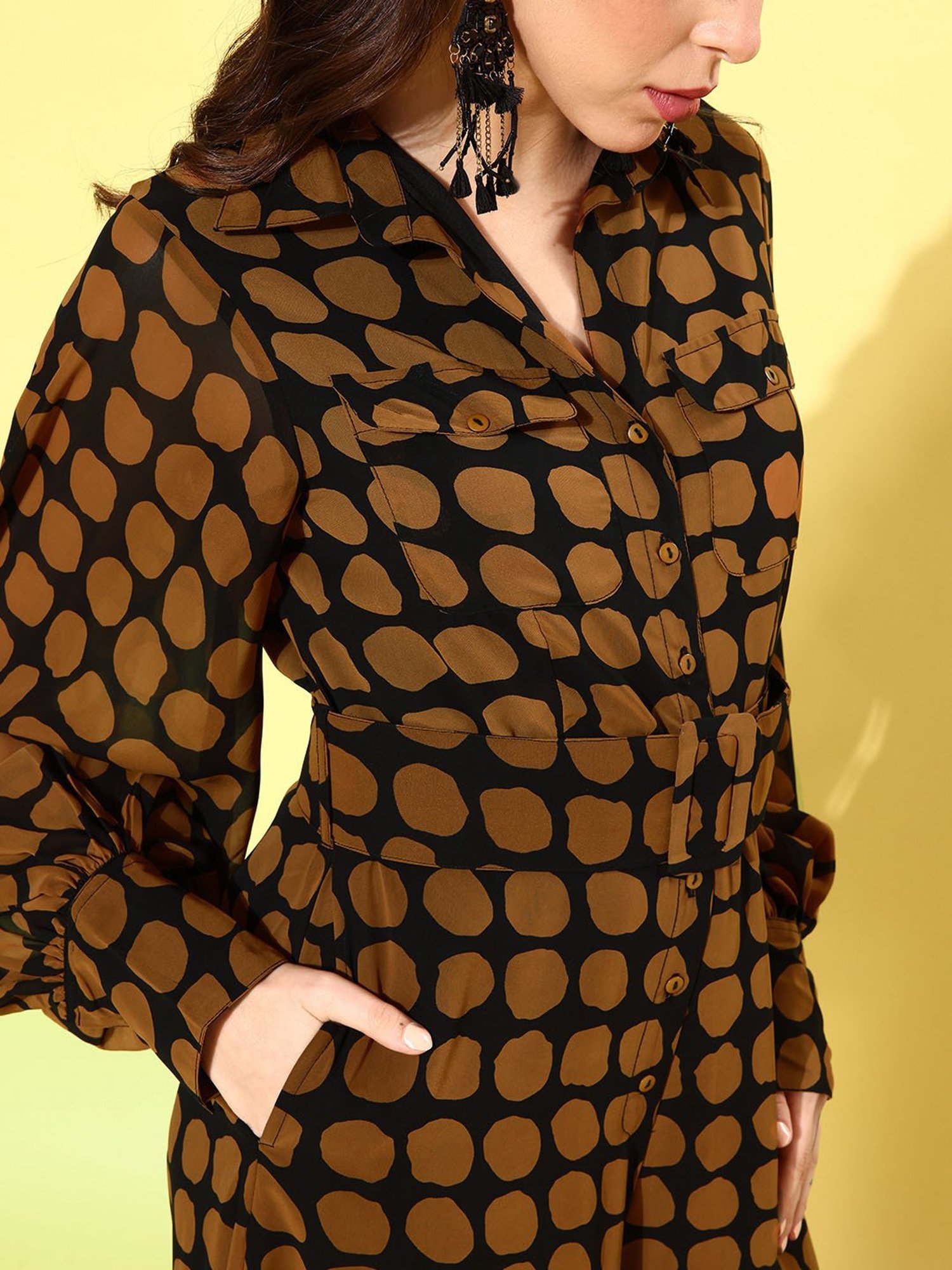 QUIERO Black & Brown Printed Jumpsuit