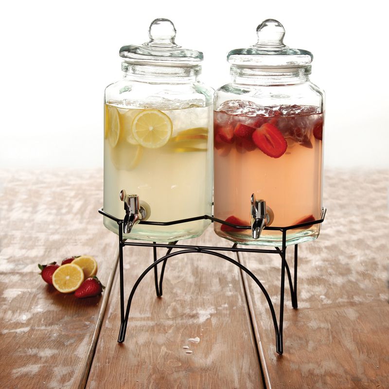 Gibson Home 1 Gallon Party Duo Twin Glass Beverage Dispenser with Wire Stand