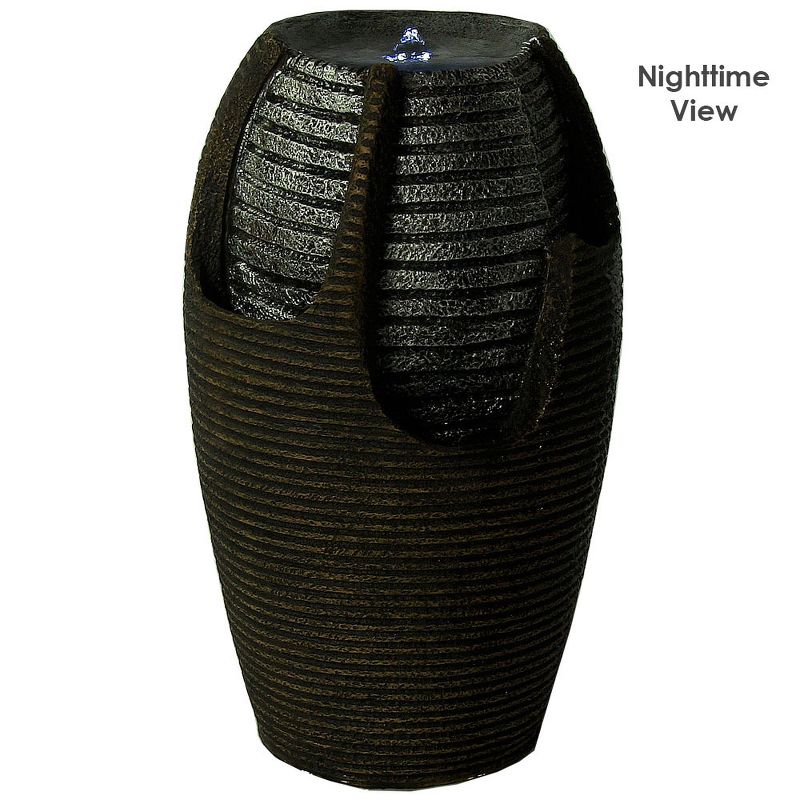 Sunnydaze Outdoor Polyresin Solar Powered Bubbling Pot with Silver Accents Water Fountain with LED Light - 22"