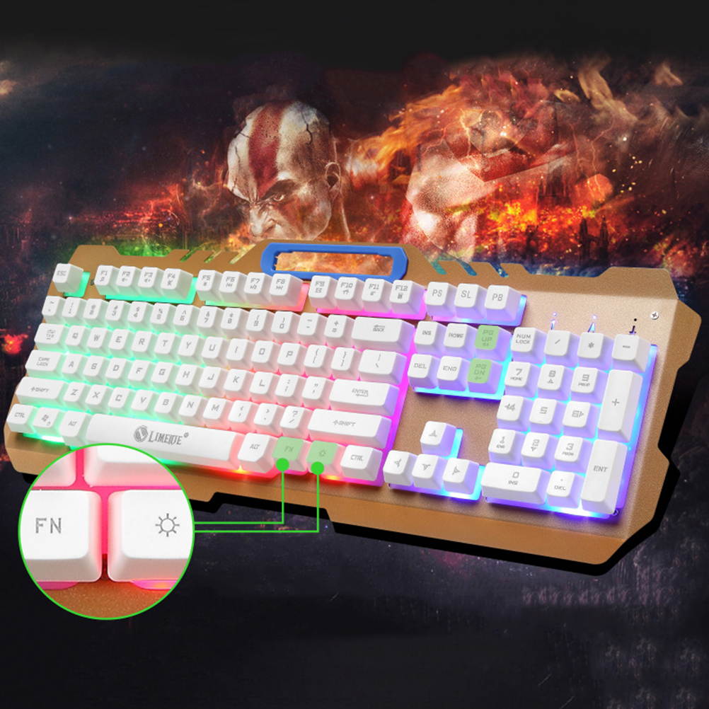 FRCOLOR Gaming Keyboard Mouse Set Rianbow Backlit Mechanical Keyboard With RGB LED - White