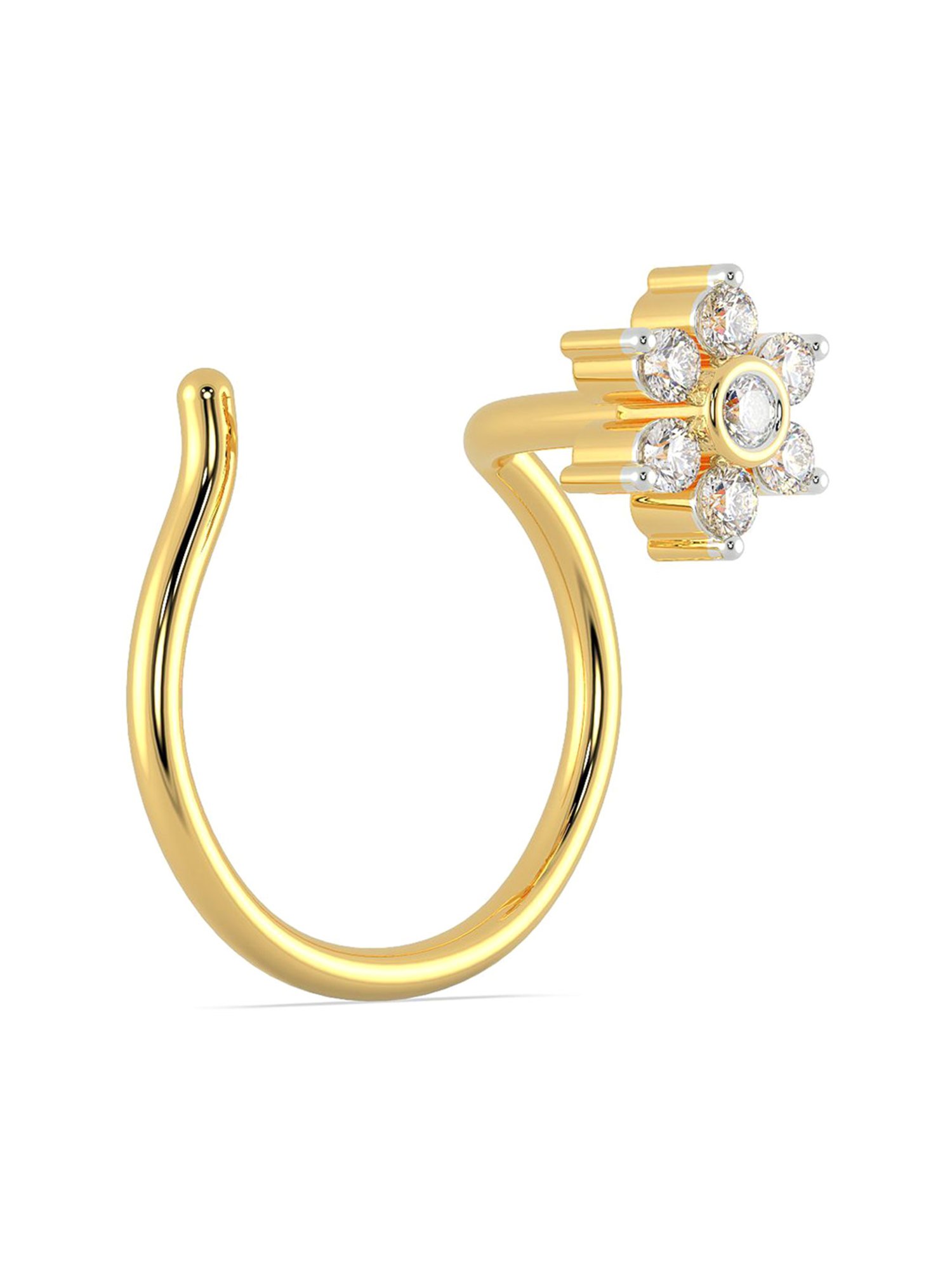 Malabar Gold and Diamonds 18k Gold & Diamond Mine Floral Nosepin for Women