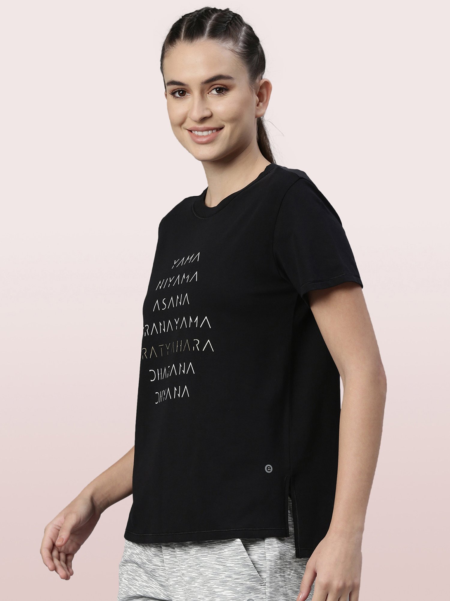 Enamor Black Printed Crew T-Shirt