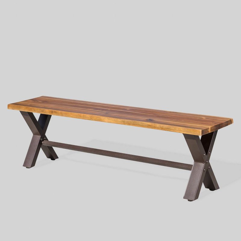 Wood Outdoor Bench in Natural Brown-Pemberly Row