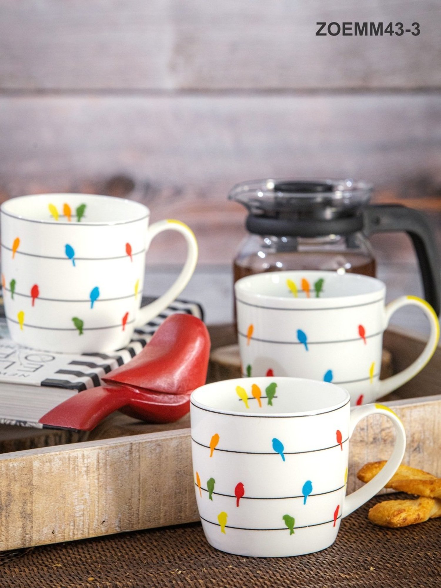 Goodhomes Multicolor Bone China Coffee Mug - Set of 3 (280ml)