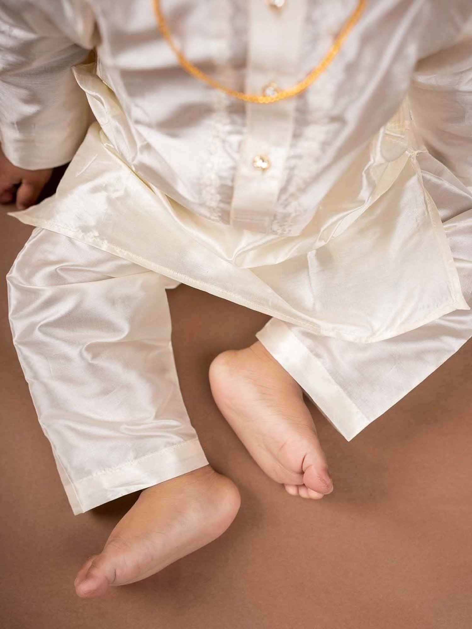 Baby Moo Kids Cream & Green Regular Fit Full Sleeves Kurta Set