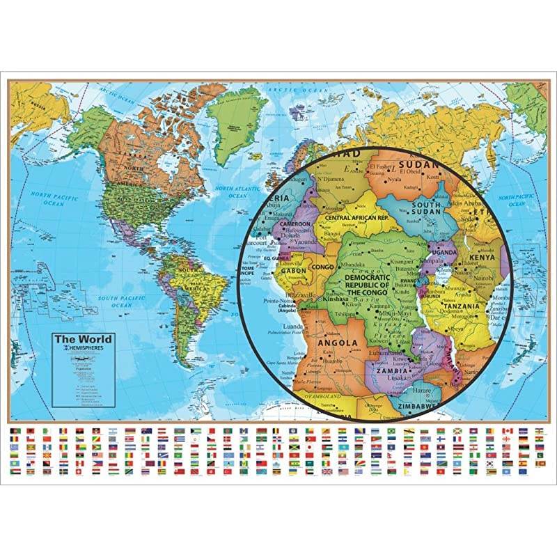 Waypoint Geographic s Blue Oceans Maps World and USA Map Two Pack Poster Size Wall Art Current Up to Date Geography Ships Rolled and Laminated