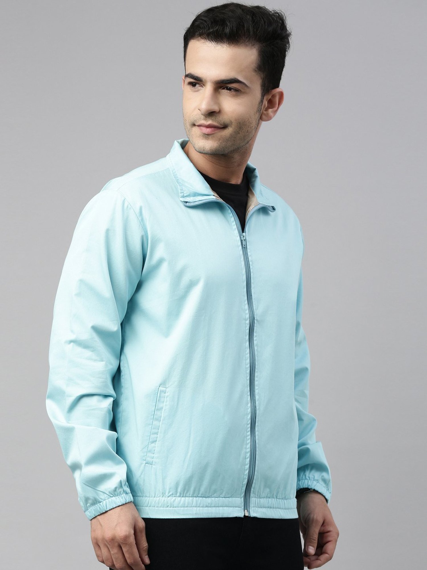 CINOCCI Blue Cotton Slim Fit Jacket