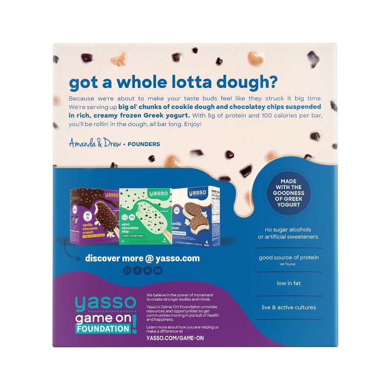 Yasso Frozen Greek Yogurt - Chocolate Chip Cookie Dough Bars - 4ct